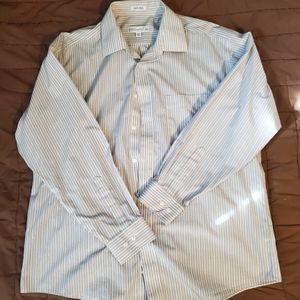 Joseph and Feiss Men's Dress Shirt.  17-34/35. White grey pink stripes. GUC.